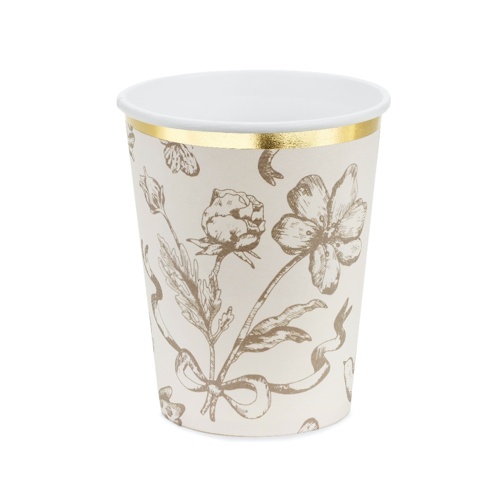 Paper cups Flowers - beige 220 ml 6 pcs.