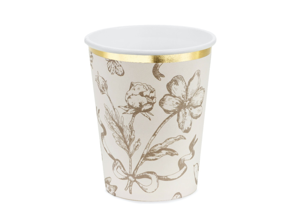 Paper cups Flowers - beige 220 ml 6 pcs.