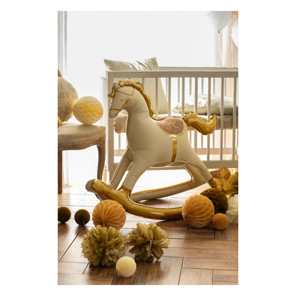 Balon foliowy Konik na biegunach - złoty 118 x 104 cm