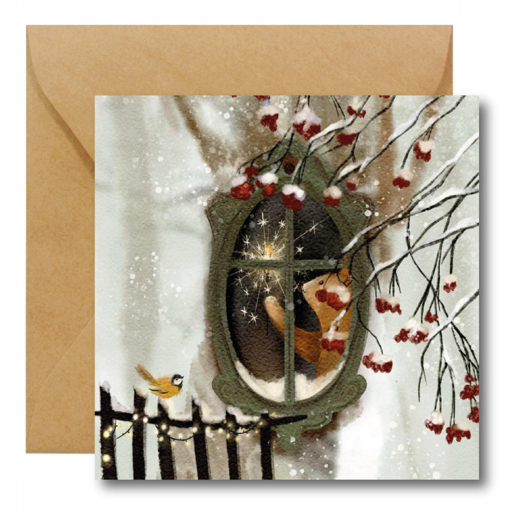 Greeting card - Hi Little - Bear in the window 14,5 x 14,5 cm