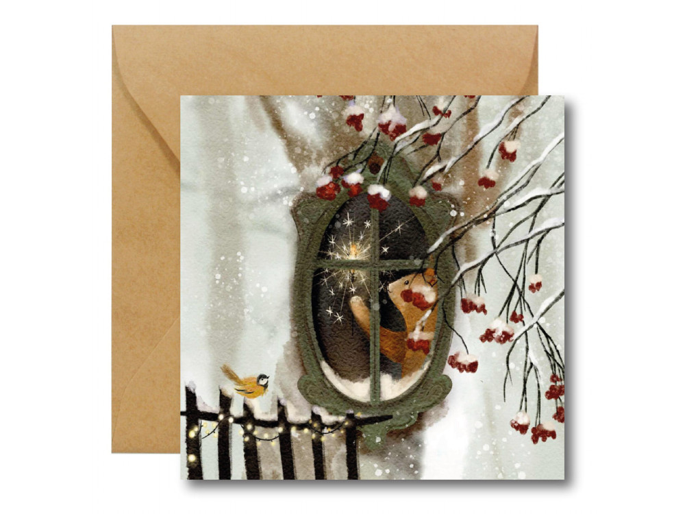 Greeting card - Hi Little - Bear in the window 14,5 x 14,5 cm