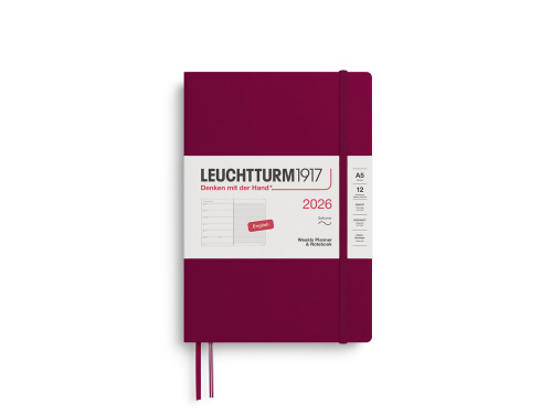 Planer tygodniowy z notatnikiem w kropki 2026 A5 - Leuchtturm1917 - Port Red