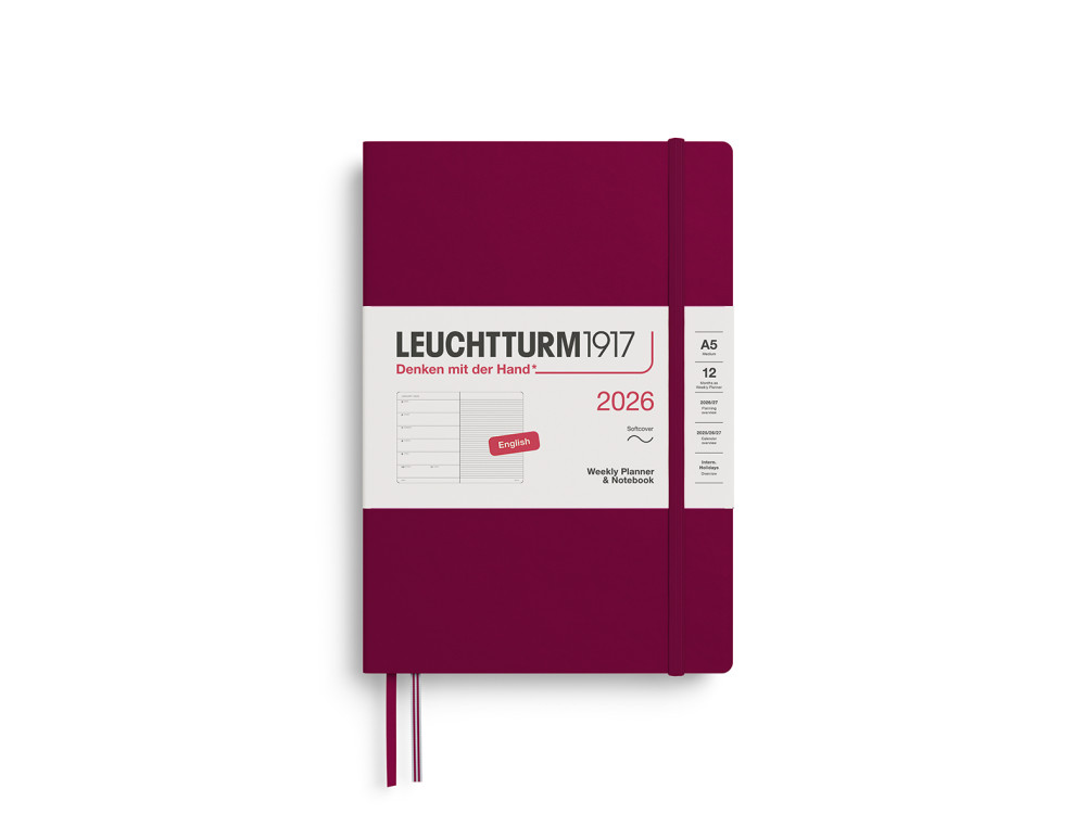 Planer tygodniowy z notatnikiem w kropki 2026 A5 - Leuchtturm1917 - Port Red