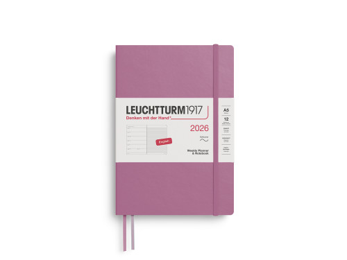 Planer tygodniowy z notatnikiem w kropki 2026 A5 - Leuchtturm1917 - Dusty Rose