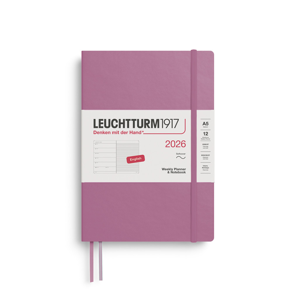 Planer tygodniowy z notatnikiem w kropki 2026 A5 - Leuchtturm1917 - Dusty Rose