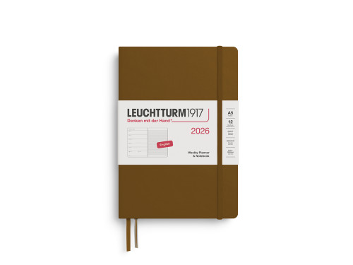 Planer tygodniowy z notatnikiem w linie 2026 A5 - Leuchtturm1917 - Spice Brown