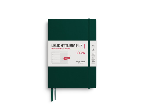 Planer tygodniowy z notatnikiem w linie 2026 A5 - Leuchtturm1917 - Forest Green