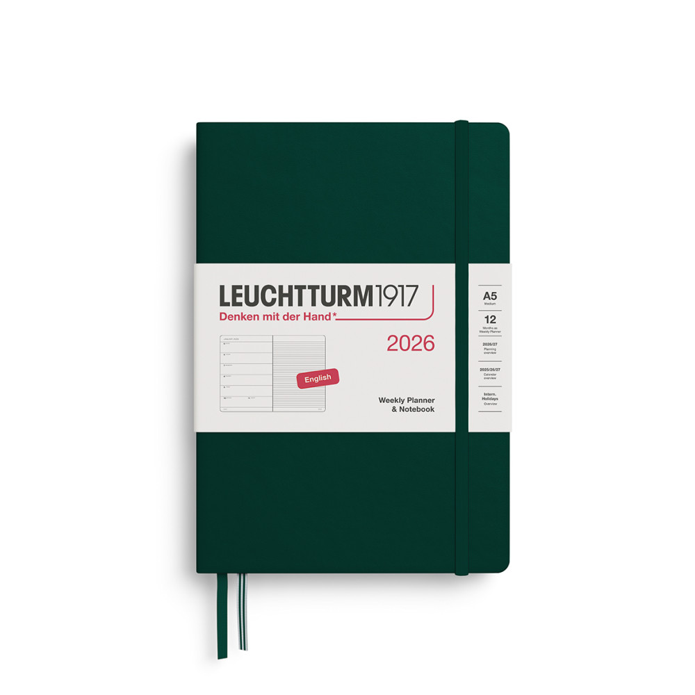 Planer tygodniowy z notatnikiem w linie 2026 A5 - Leuchtturm1917 - Forest Green