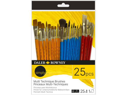 Zestaw pędzli syntetycznych Multi Technique - Daler Rowney - 25 szt.