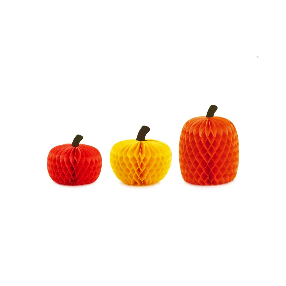 Honeycomb paper decorations Pumpkins - 3 pcs.