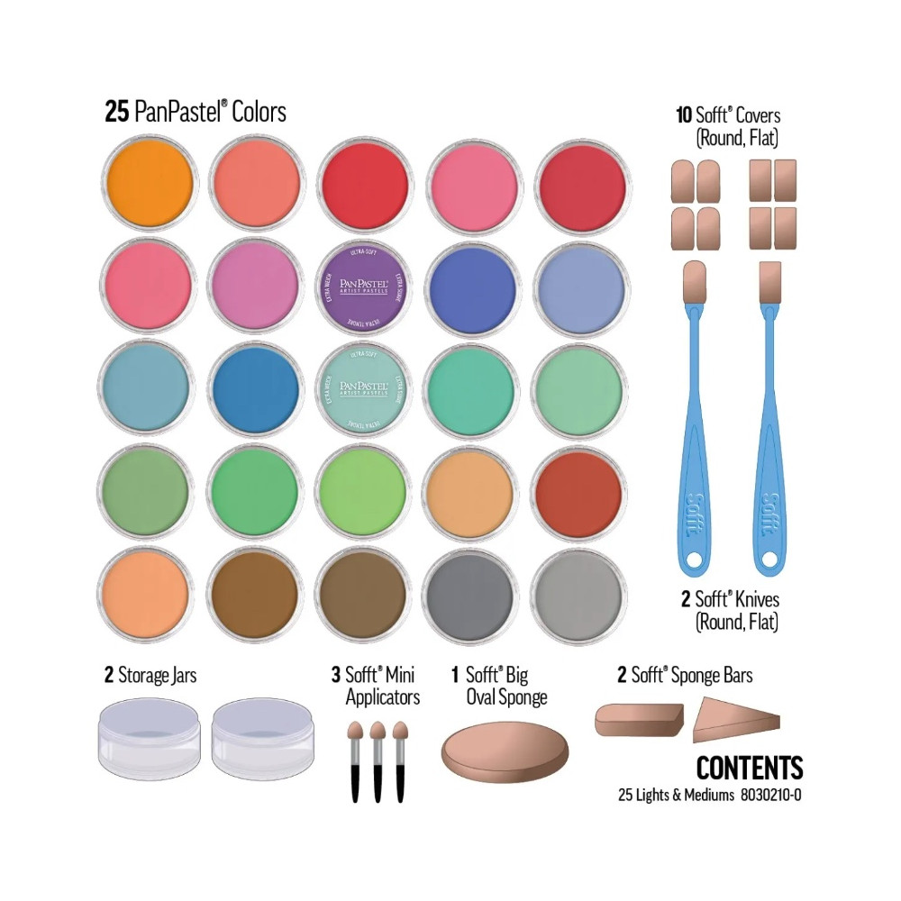Set of Ultra Soft PanPastels Lights & Mediums - 25 colors