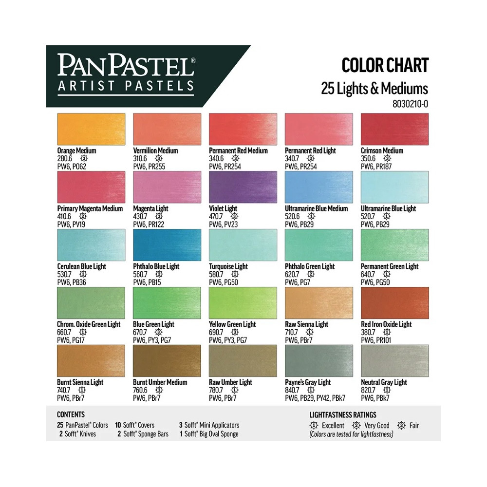 Set of Ultra Soft PanPastels Lights & Mediums - 25 colors