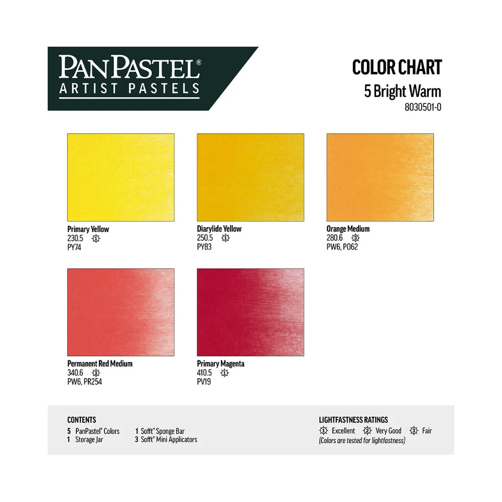 Zestaw suchych pasteli PanPastel Bright Warm - 5 kolorów