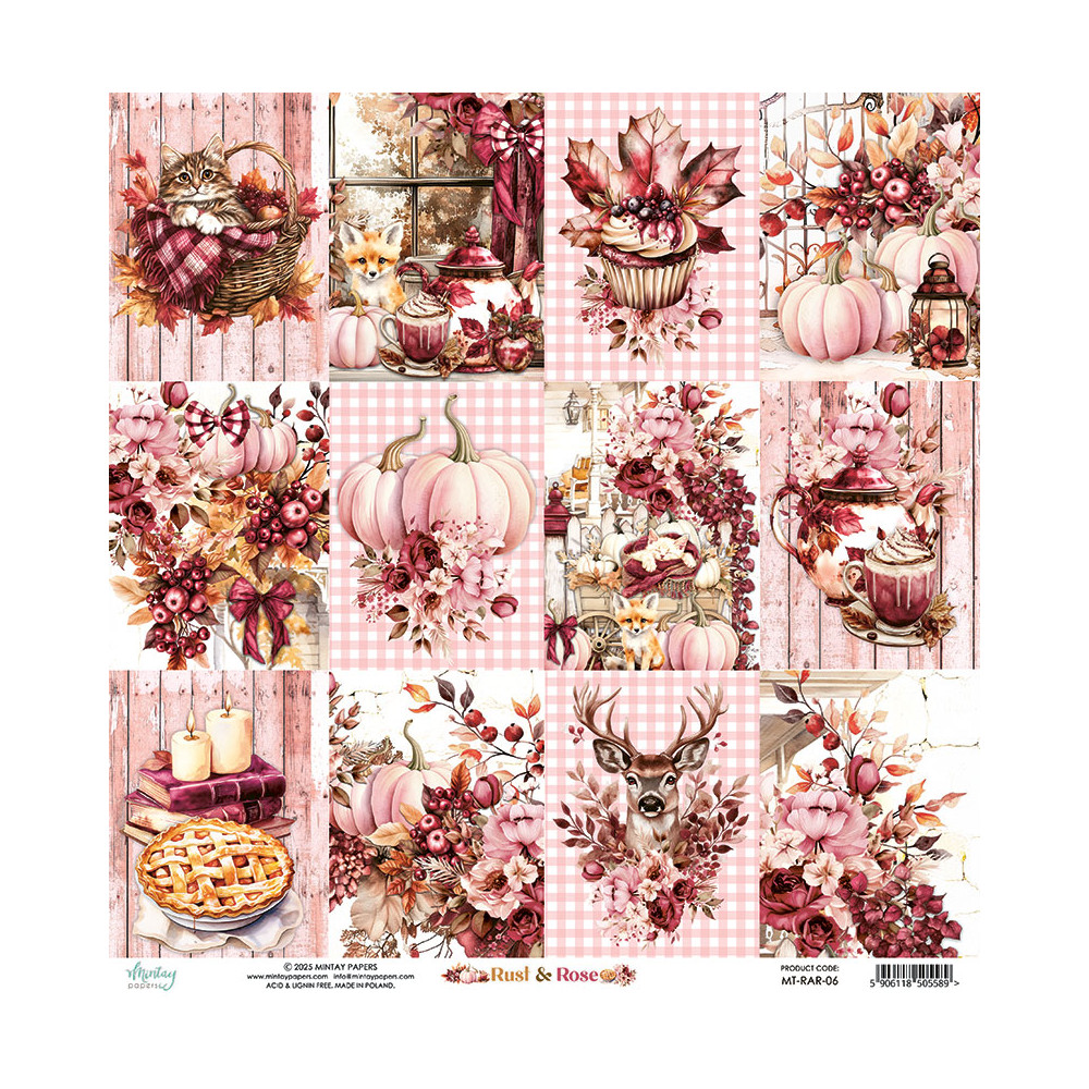 Papier do scrapbookingu 30,5 x 30,5 cm - Mintay - Rust & Rose 06