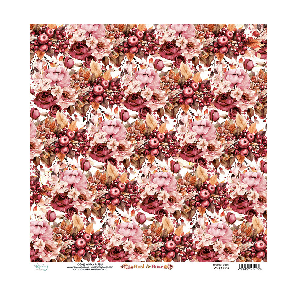 Papier do scrapbookingu 30,5 x 30,5 cm - Mintay - Rust & Rose 05
