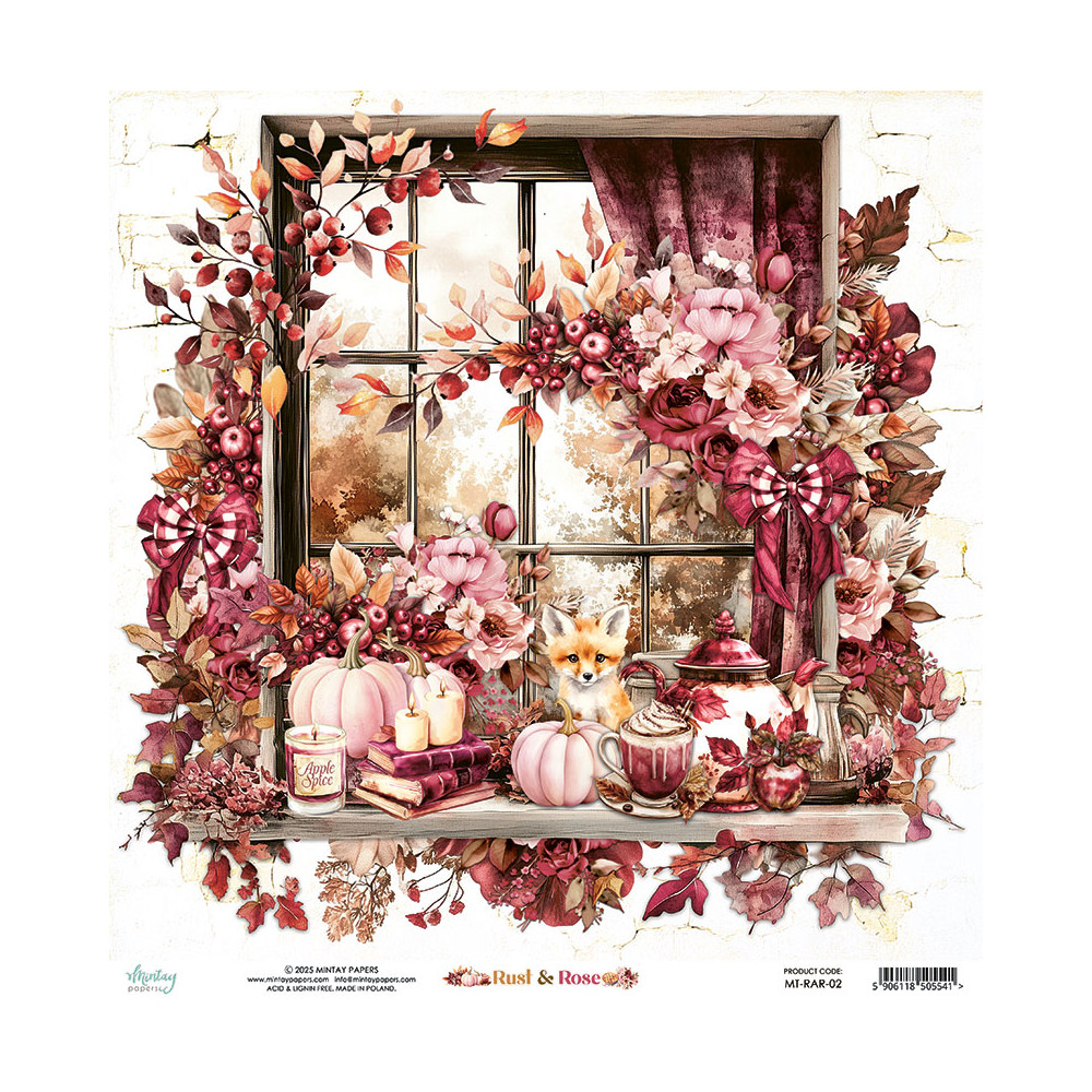 Papier do scrapbookingu 30,5 x 30,5 cm - Mintay - Rust & Rose 02