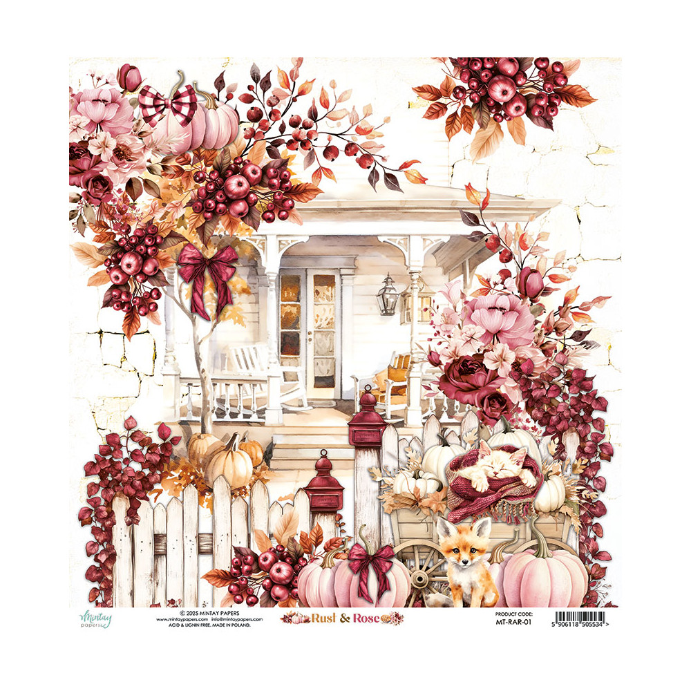 Scrapbooking paper 30,5 x 30,5 cm - Mintay - Rust & Rose 01