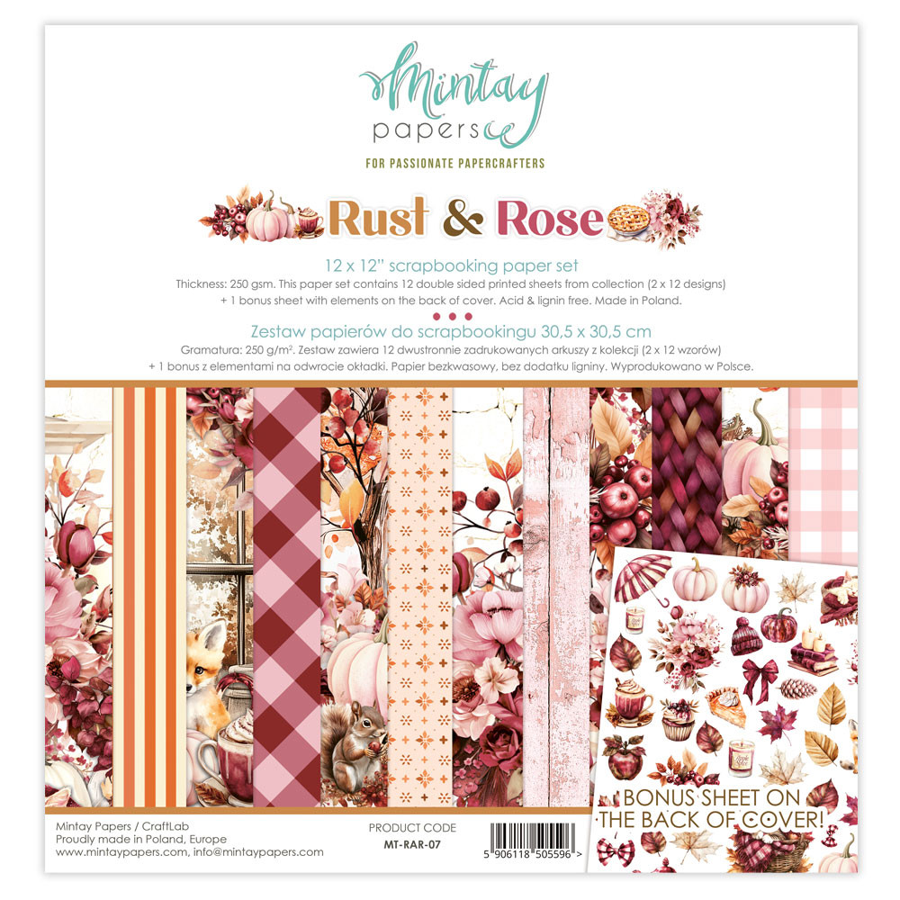 Set of scrapbooking papers 30,5 x 30,5 cm - Mintay - Rust & Rose