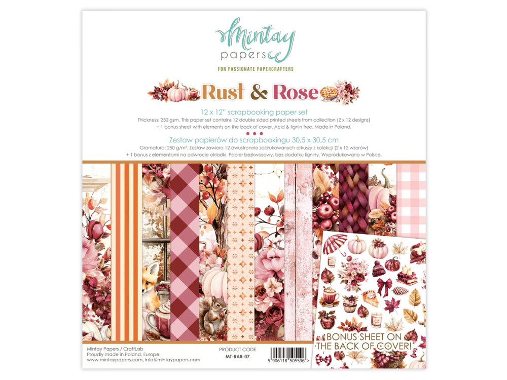 Zestaw papierów do scrapbookingu 30,5 x 30,5 cm - Mintay - Rust & Rose