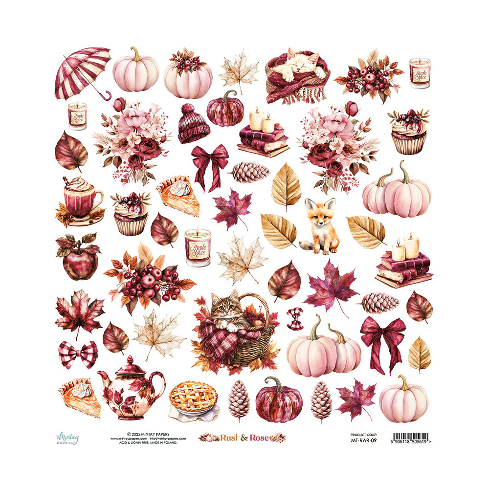 Set of scrapbooking papers 30,5 x 30,5 cm - Mintay - Rust & Rose