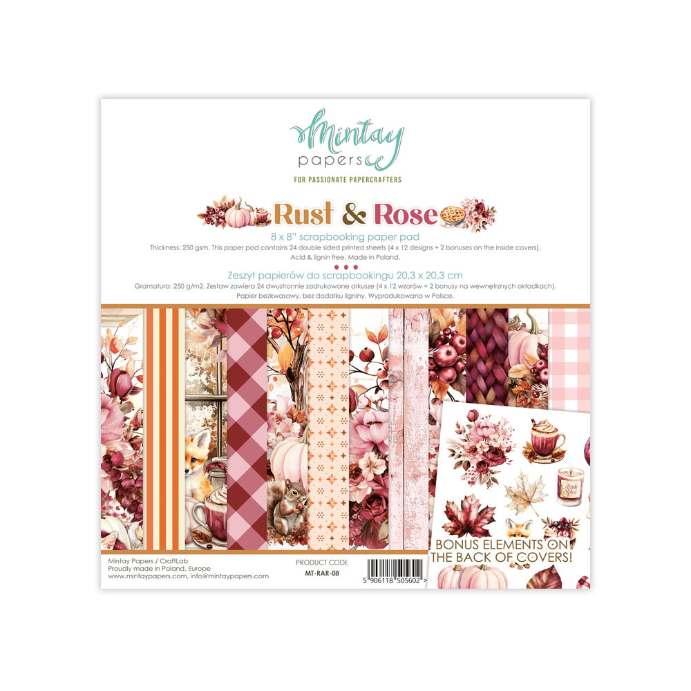 Set of scrapbooking papers 20,3 x 20,3 cm - Mintay - Rust & Rose