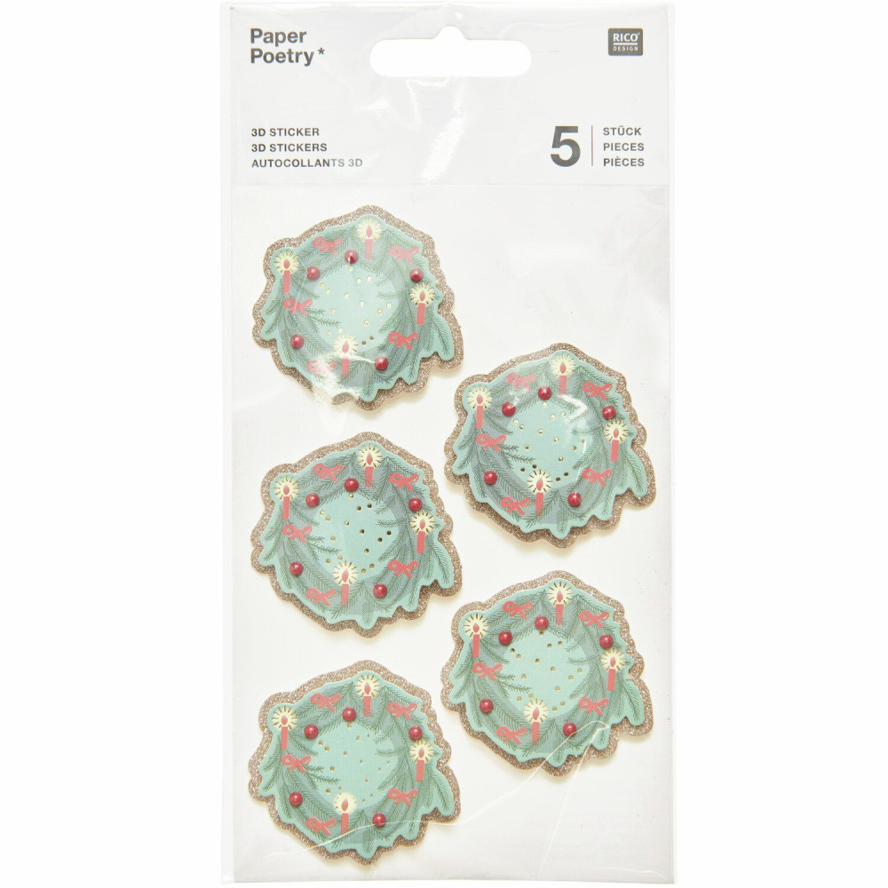 3D Christmas stickers Wreaths - Paper Poetry - 5 pcs.