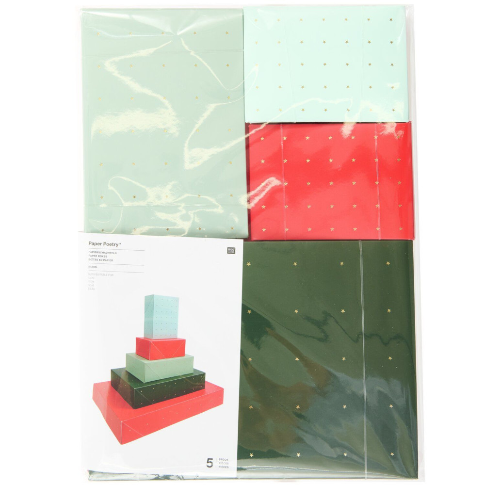 Zestaw pudełek prezentowych Gwiazdki - Rico Design - 5 szt.