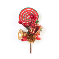 Christmas branch Lollipop drum and bell - 15 cm