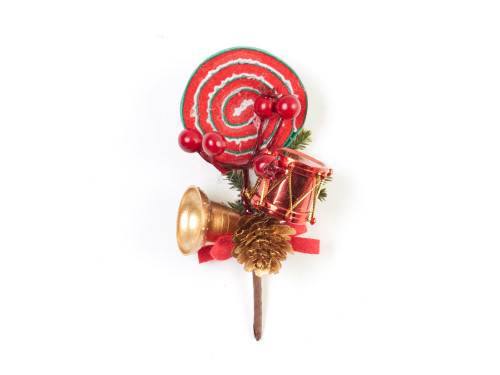Christmas branch Lollipop drum and bell - 15 cm