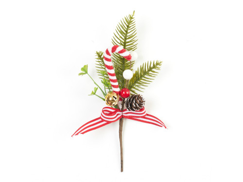 Christmas branch with sugar cane and bow - 24 cm