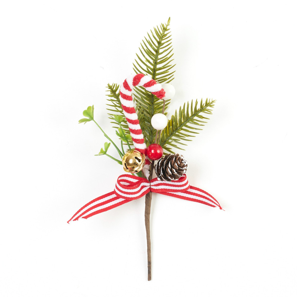 Christmas branch with sugar cane and bow - 24 cm
