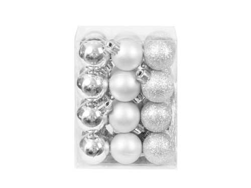 Bombki choinkowe nietłukące - srebrne 3 cm 24 szt.