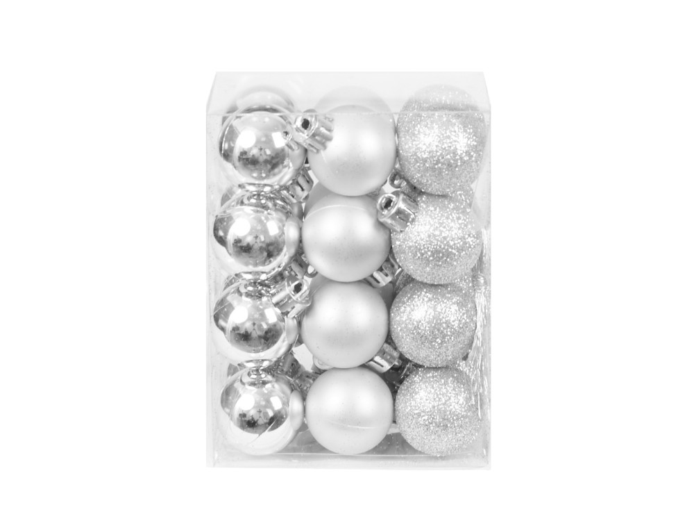 Shatterproof baubles - silver 3 cm 24 pcs.