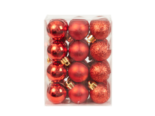 Shatterproof baubles - red 3 cm 24 pcs.