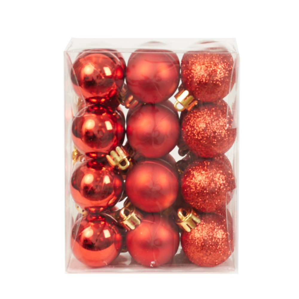 Shatterproof baubles - red 3 cm 24 pcs.