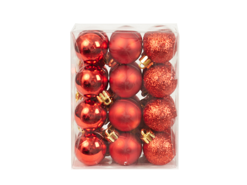 Shatterproof baubles - red 3 cm 24 pcs.