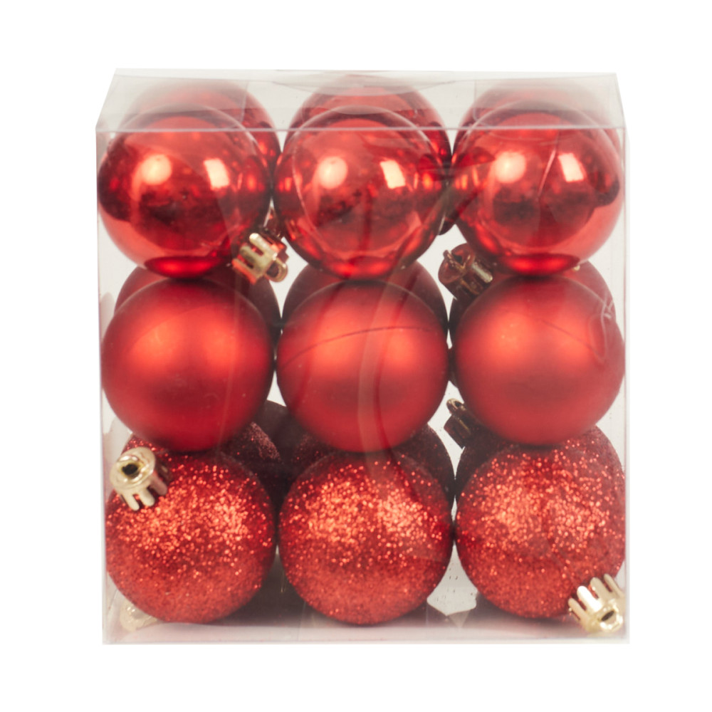 Bombki choinkowe nietłukące - czerwone 4 cm 18 szt.