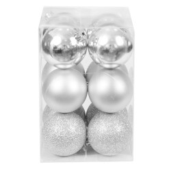 Shatterproof baubles - silver 6 cm 12 pcs.