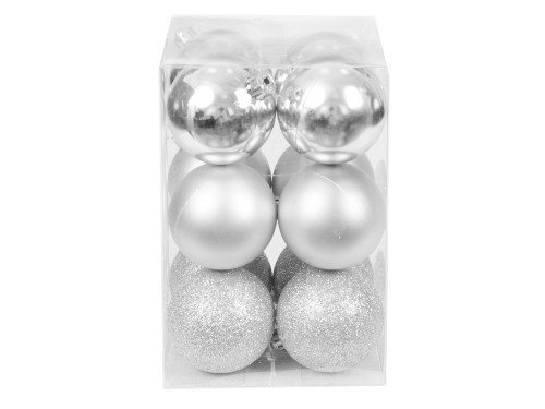 Bombki choinkowe nietłukące - srebrne 6 cm 12 szt.