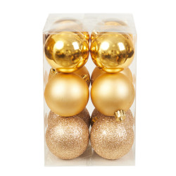 Shatterproof baubles - gold 6 cm 12 pcs.