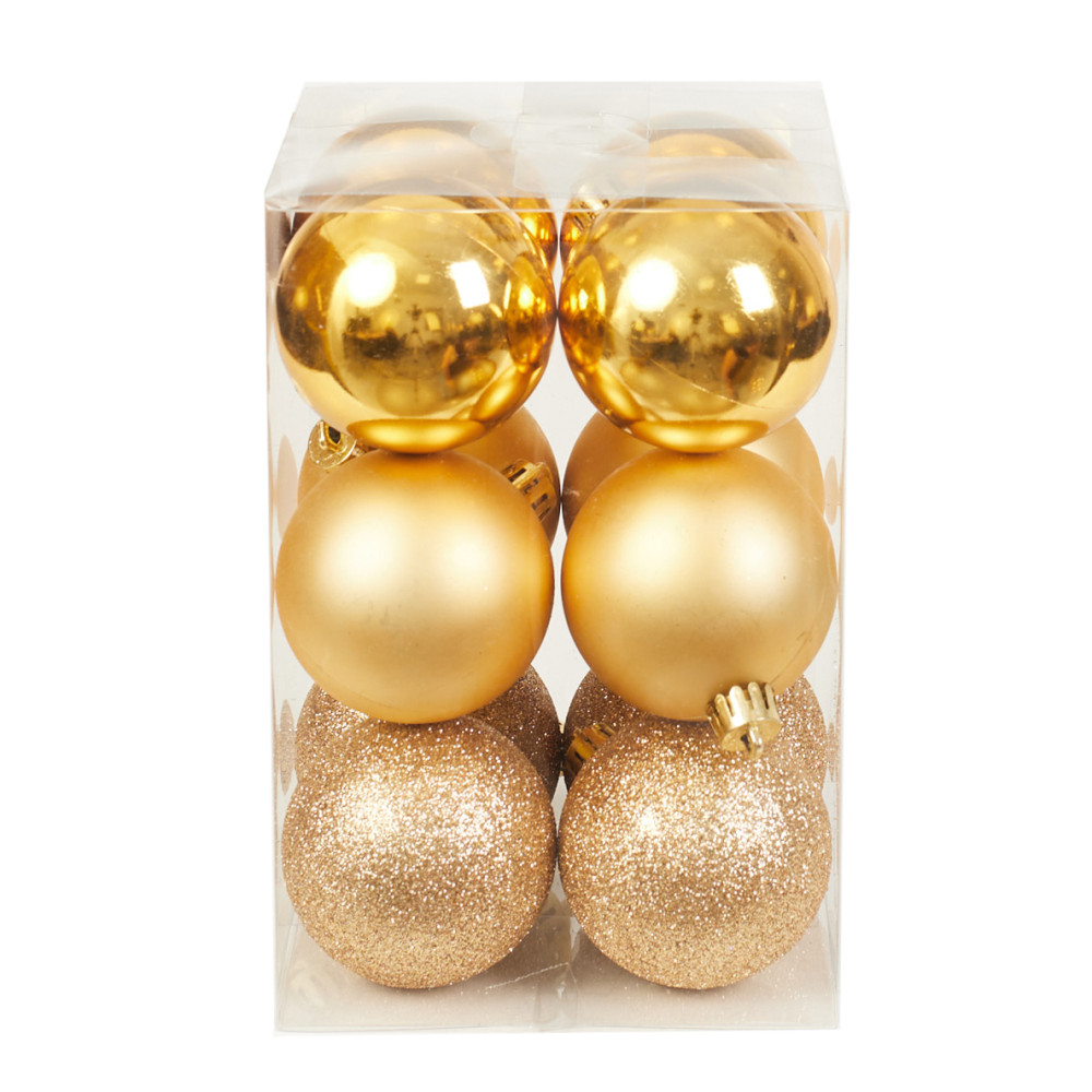 Shatterproof baubles - gold 6 cm 12 pcs.