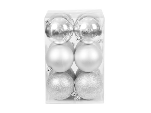 Shatterproof baubles - silver 8 cm 12 pcs.