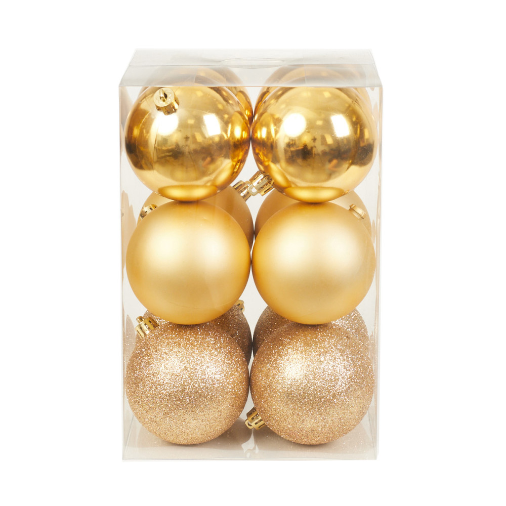 Shatterproof baubles - gold 8 cm 12 pcs.