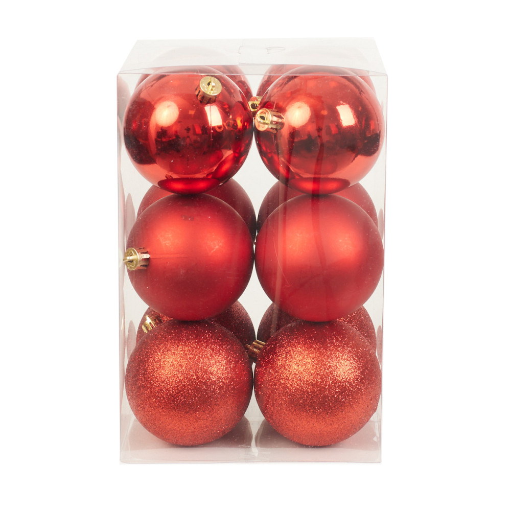 Shatterproof baubles - red 8 cm 12 pcs.