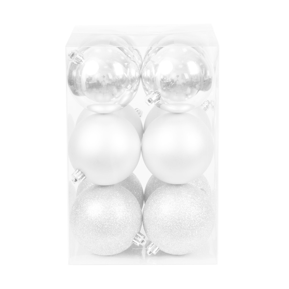 Bombki choinkowe nietłukące - białe 8 cm 12 szt.