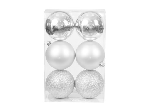 Shatterproof baubles - silver 10 cm 6 pcs.