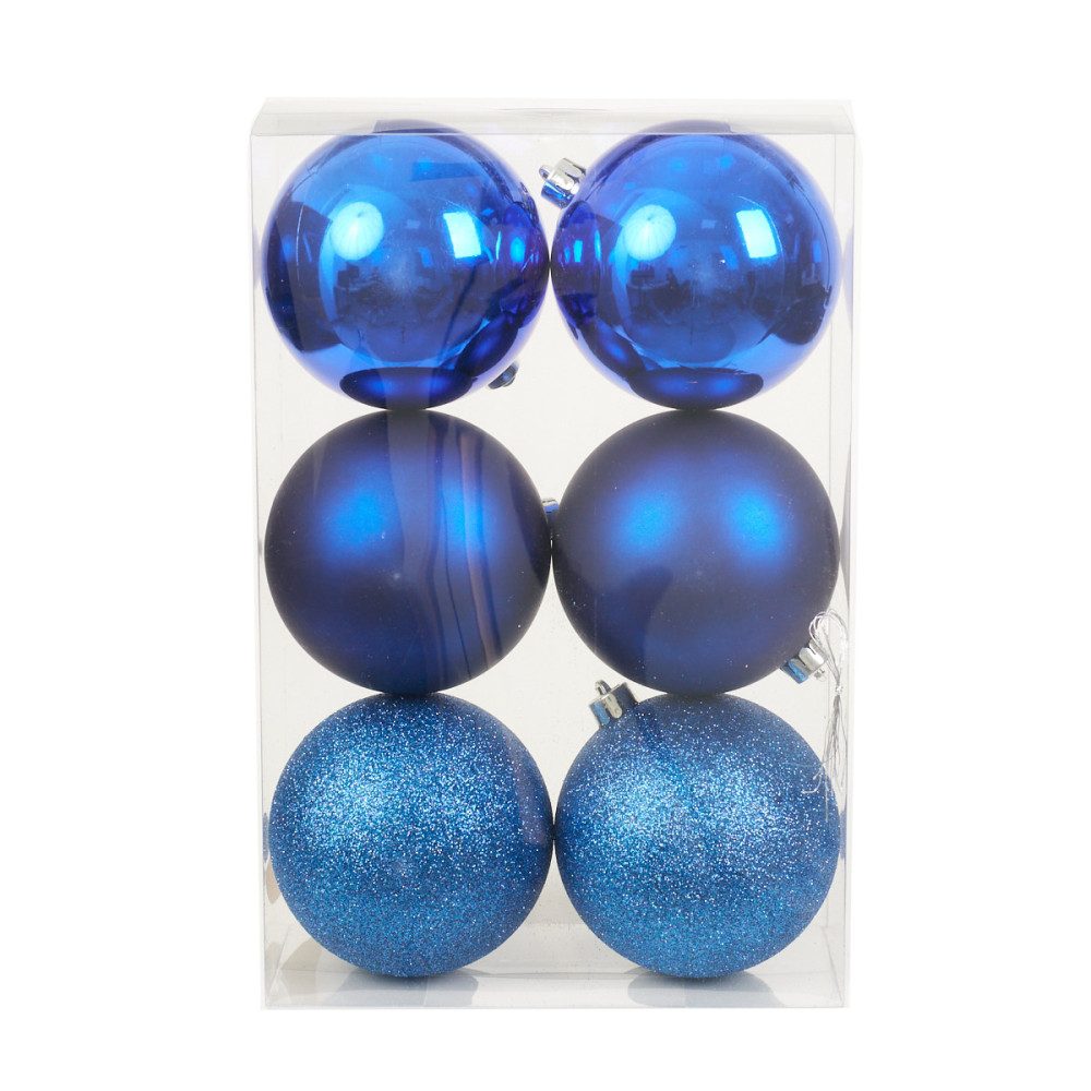 Shatterproof baubles - blue 10 cm 6 pcs.
