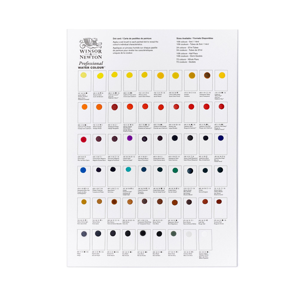 Professional Watercolour Dot Card Color Chart - Winsor & Newton - 109 colors