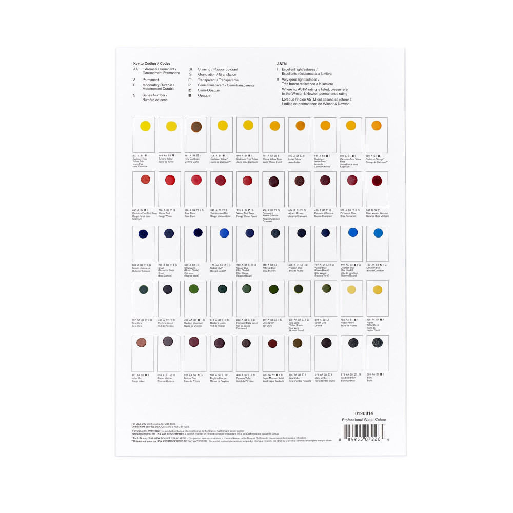 Professional Watercolour Dot Card Color Chart - Winsor & Newton - 109 colors