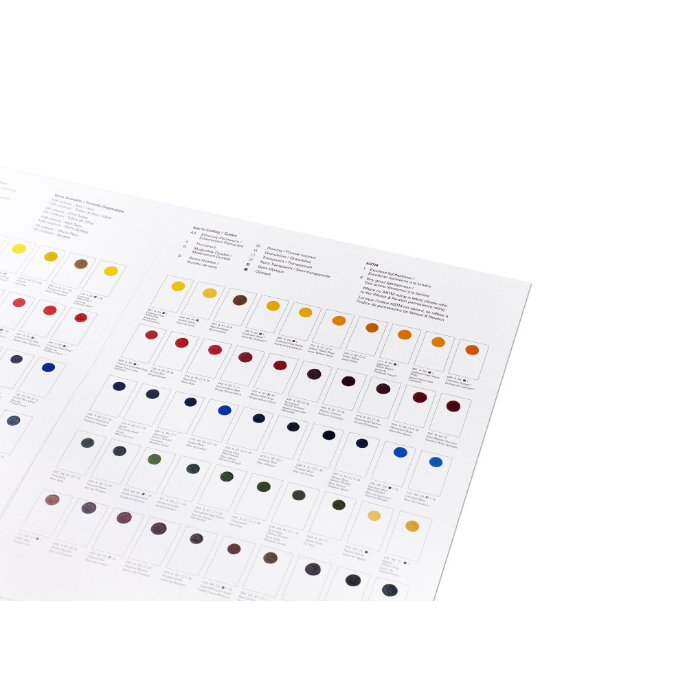 Professional Watercolour Dot Card Color Chart - Winsor & Newton - 109 colors